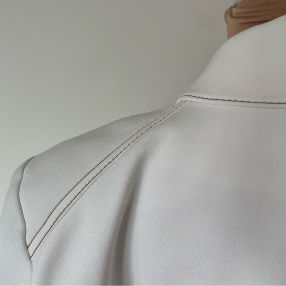 VERONICA BEARD Cosmo Dickey Off White Brown Contrast Topstitching Jacket Size 16 - Picture 12 of 14